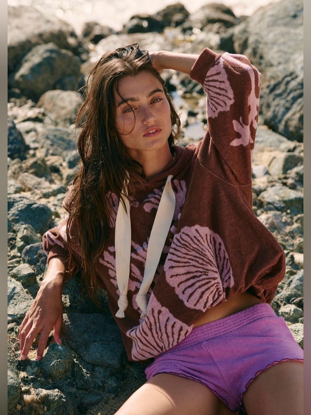 NWT FREE PEOPLE SHELL BABY HOODIE CHOCOLATE COMBO